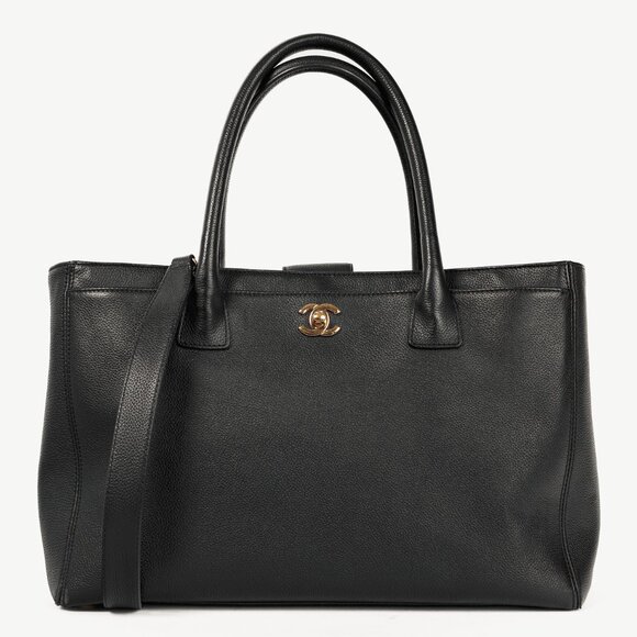 Chanel Cerf Executive Black Leather CC Tote Bag - Picture 1 of 13